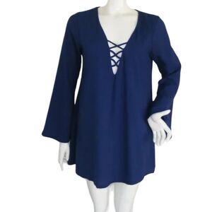 MOTEL Mini Dress, M, Blue, L, Faux Lace front, Bell Sleeve